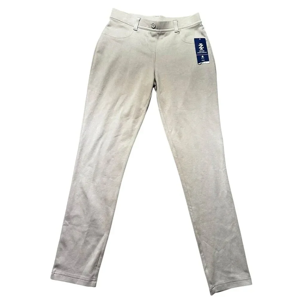 IZOD Girls Size 16 School Uniform Skinny Pants Beige Stretch Academic NWT